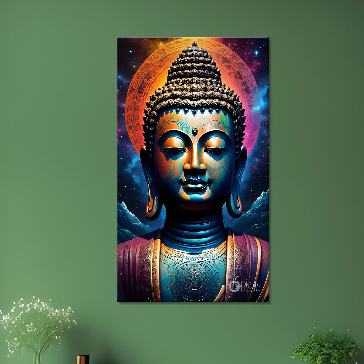 Blue face buddha with colourful and dark texturd oil painting Buddha-V-213