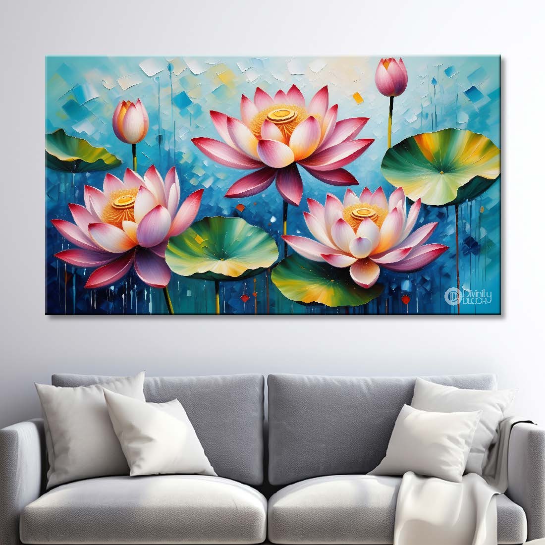 Lotus in blue textured background- Design - Flower-214