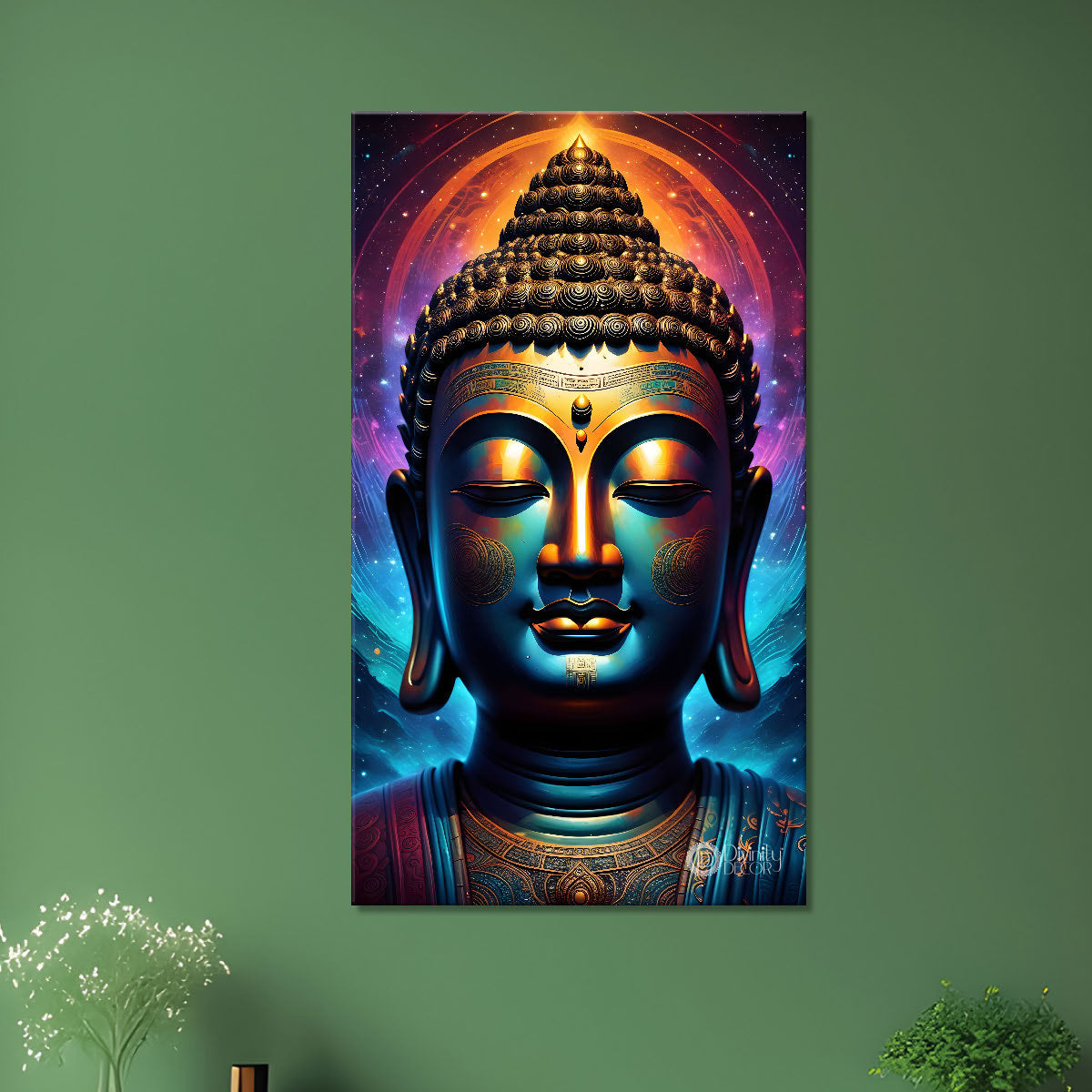 Blue face buddha with colourful and dark texturd oil painting Buddha-V-214