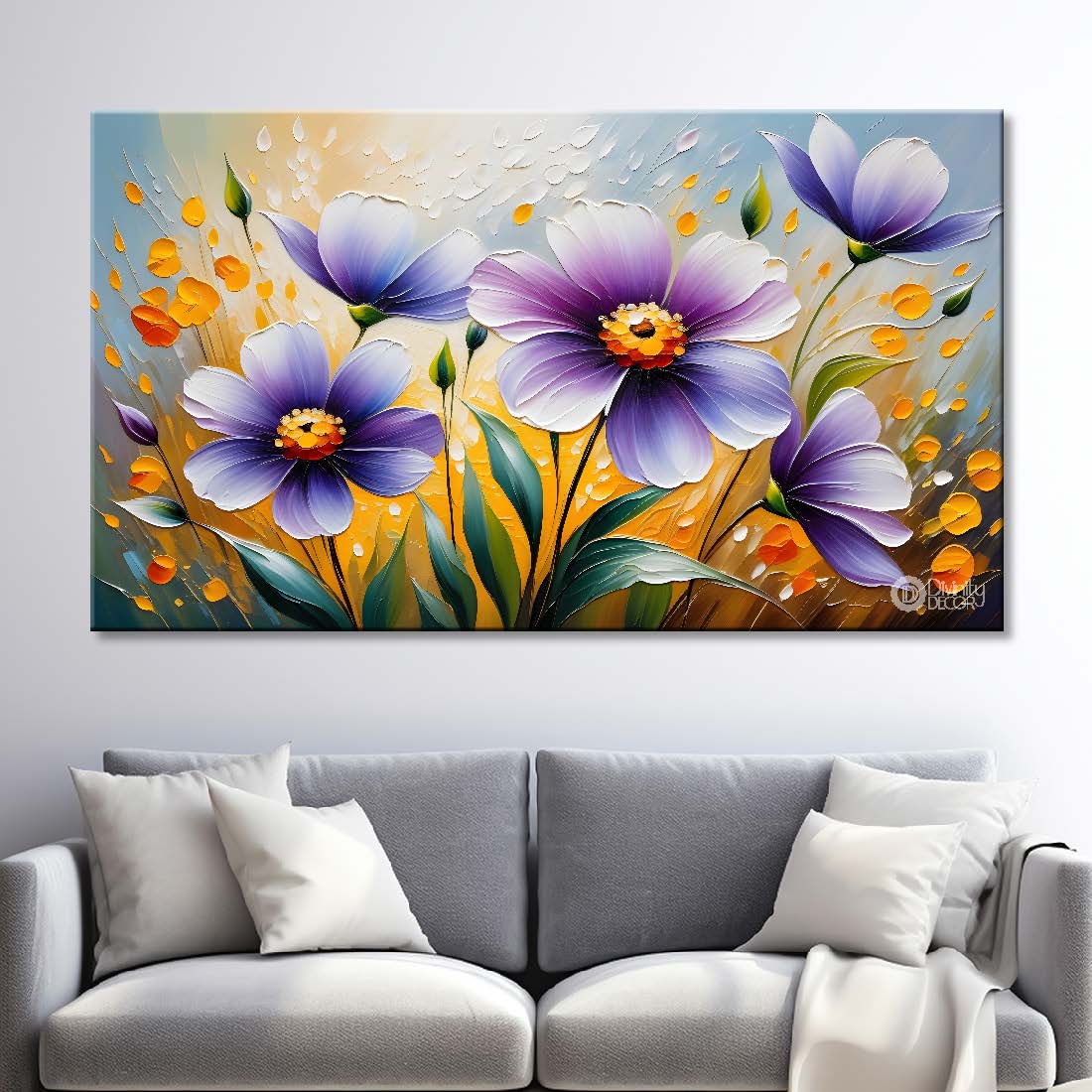 Purple flowers in yellow background- Design - Flower-215