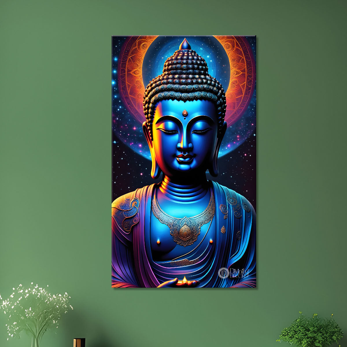 Blue face buddha with colourful and dark texturd oil painting Buddha-V-215