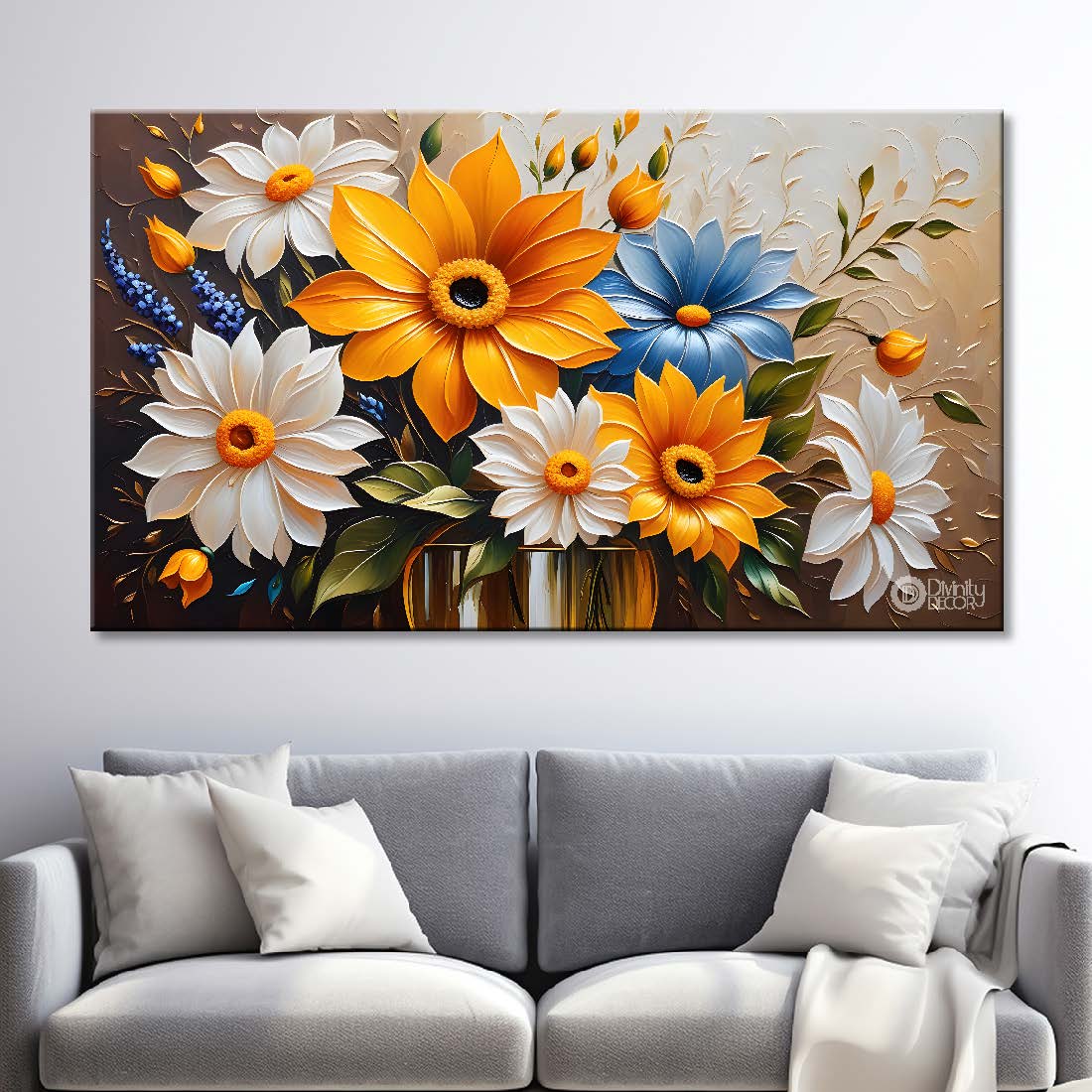 White and orange flowers in light background- Design - Flower-216