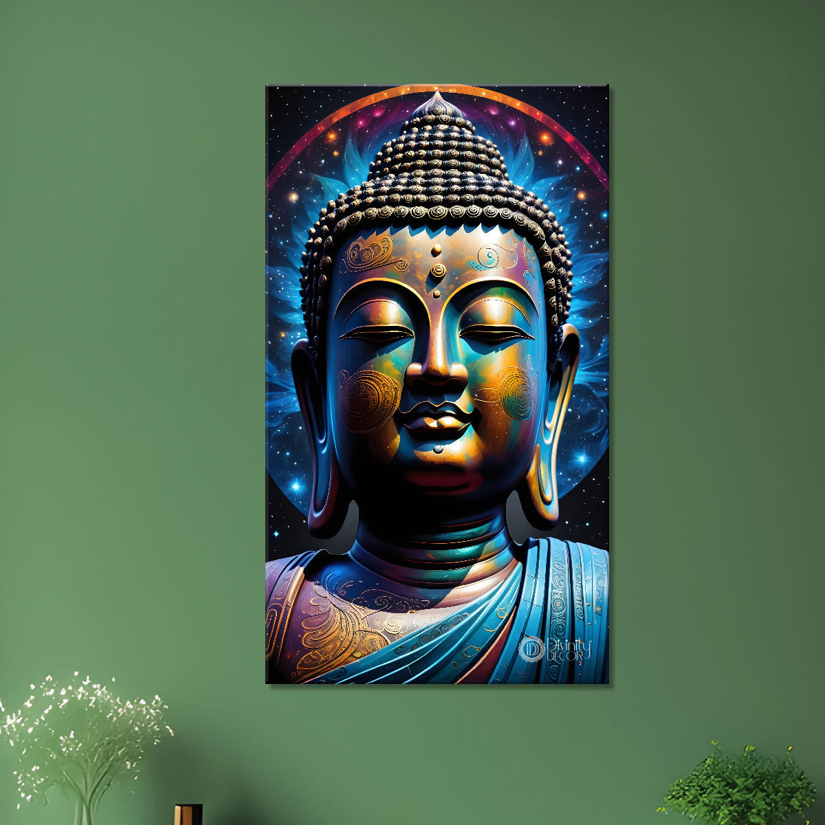 Golden face buddha with colourful and dark texturd oil painting Buddha-V-216