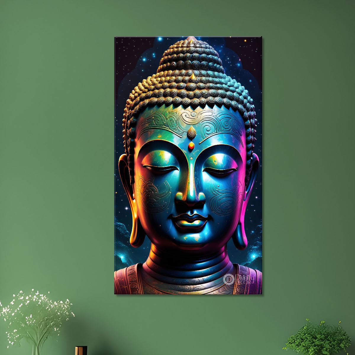 Blue face buddha with colourful and dark texturd oil painting Buddha-V-217
