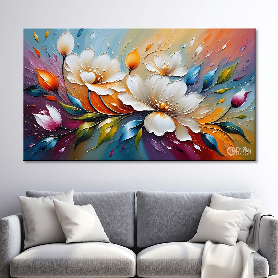 White flowers in colorful background- Design - Flower-218