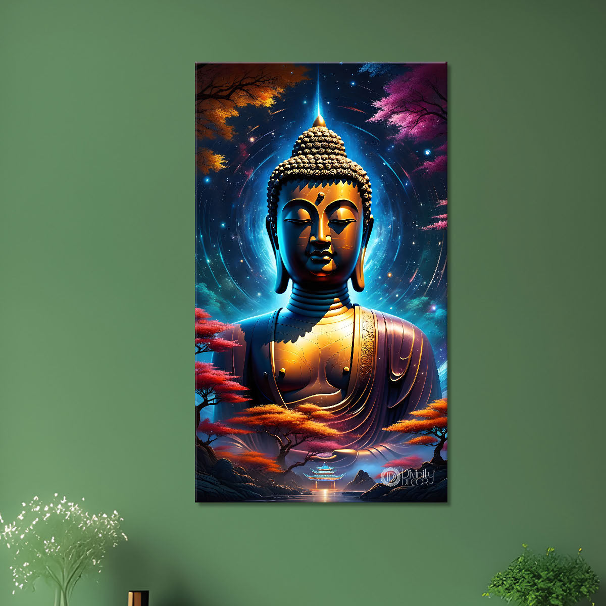 Golden face buddha with colourful and dark texturd oil painting Buddha-V-218