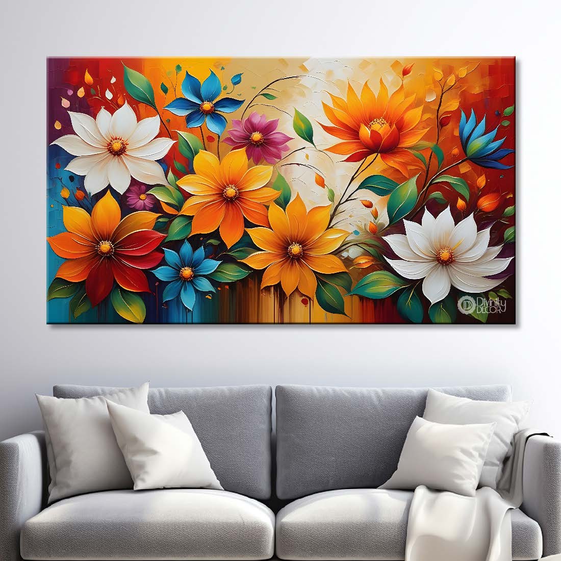 Colorful flowers in orange background- Design - Flower-219