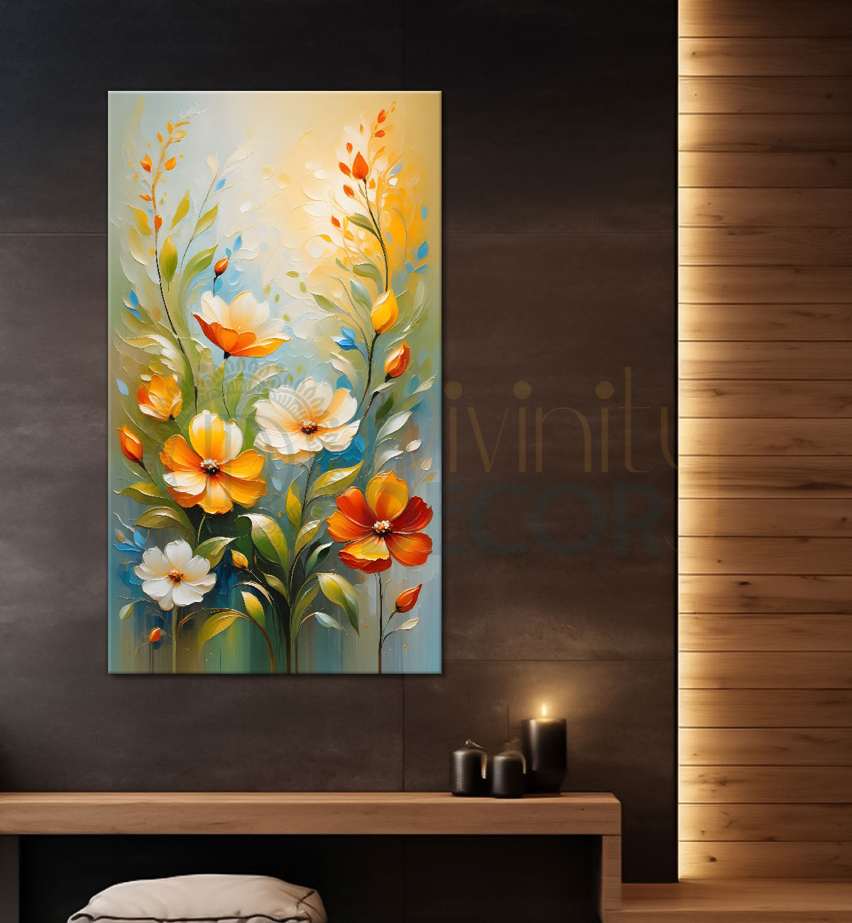 Colourful flowers in grey textured background painting- Flower-V-219