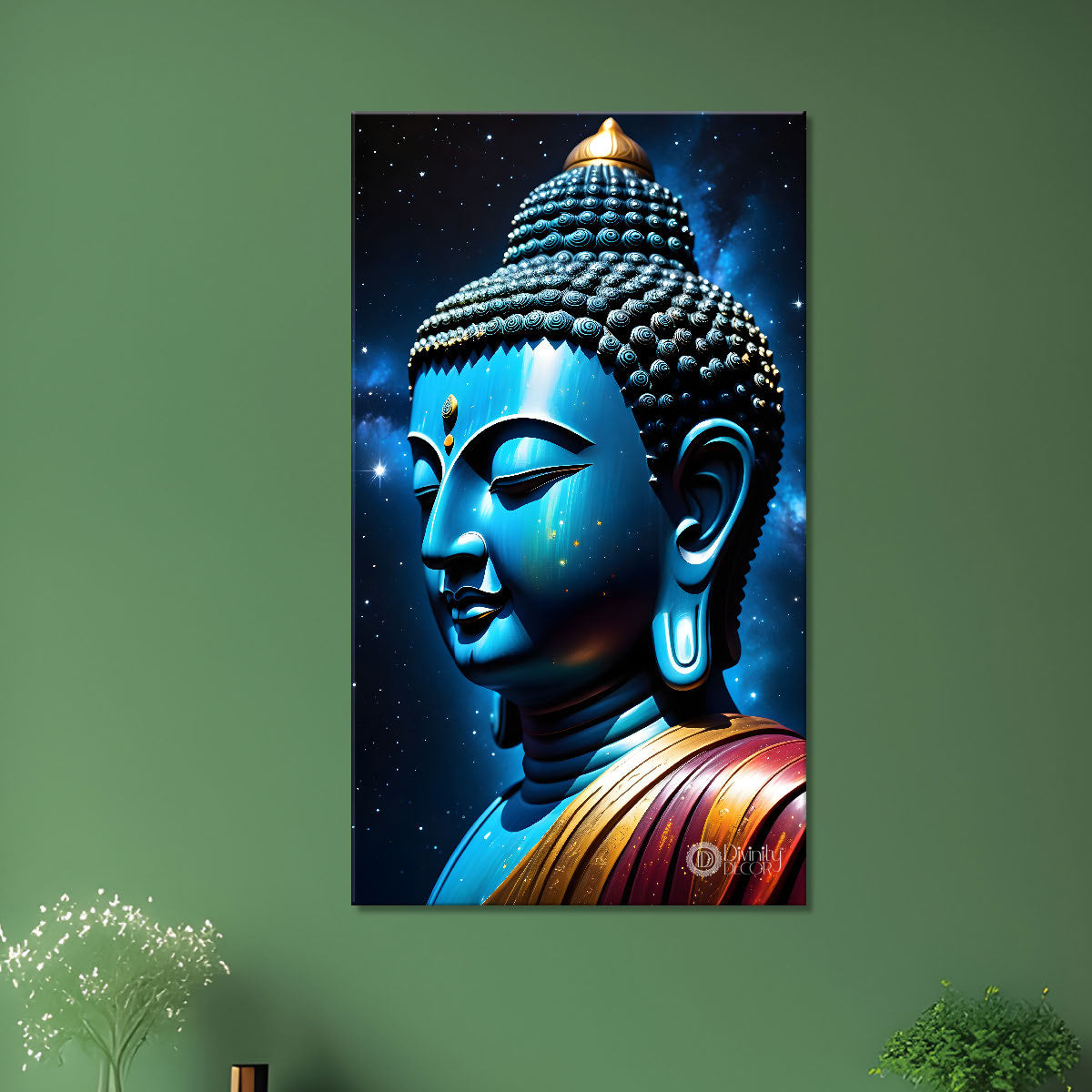 Blue face buddha with blue and dark texturd oil painting Buddha-V-219
