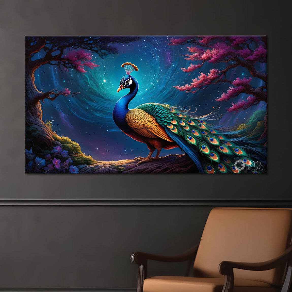 Peacock on the branch with night view modern art Canvas Painting - Design - Peacock-22
