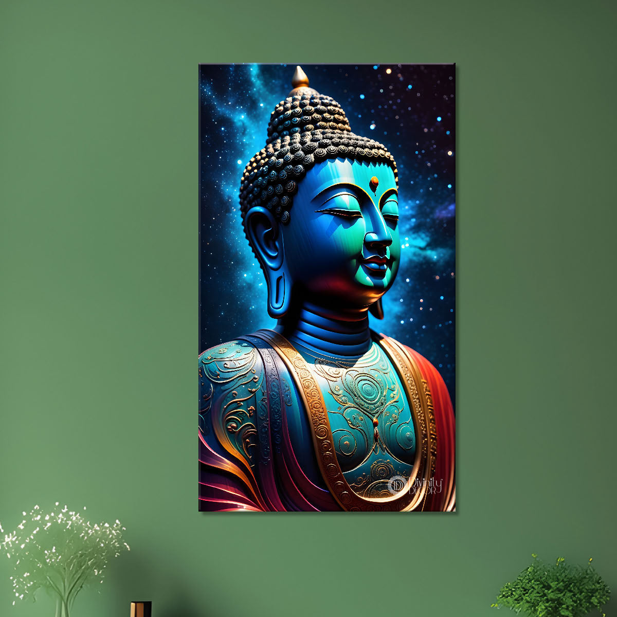 Blue face buddha with blue and dark texturd oil painting Buddha-V-220