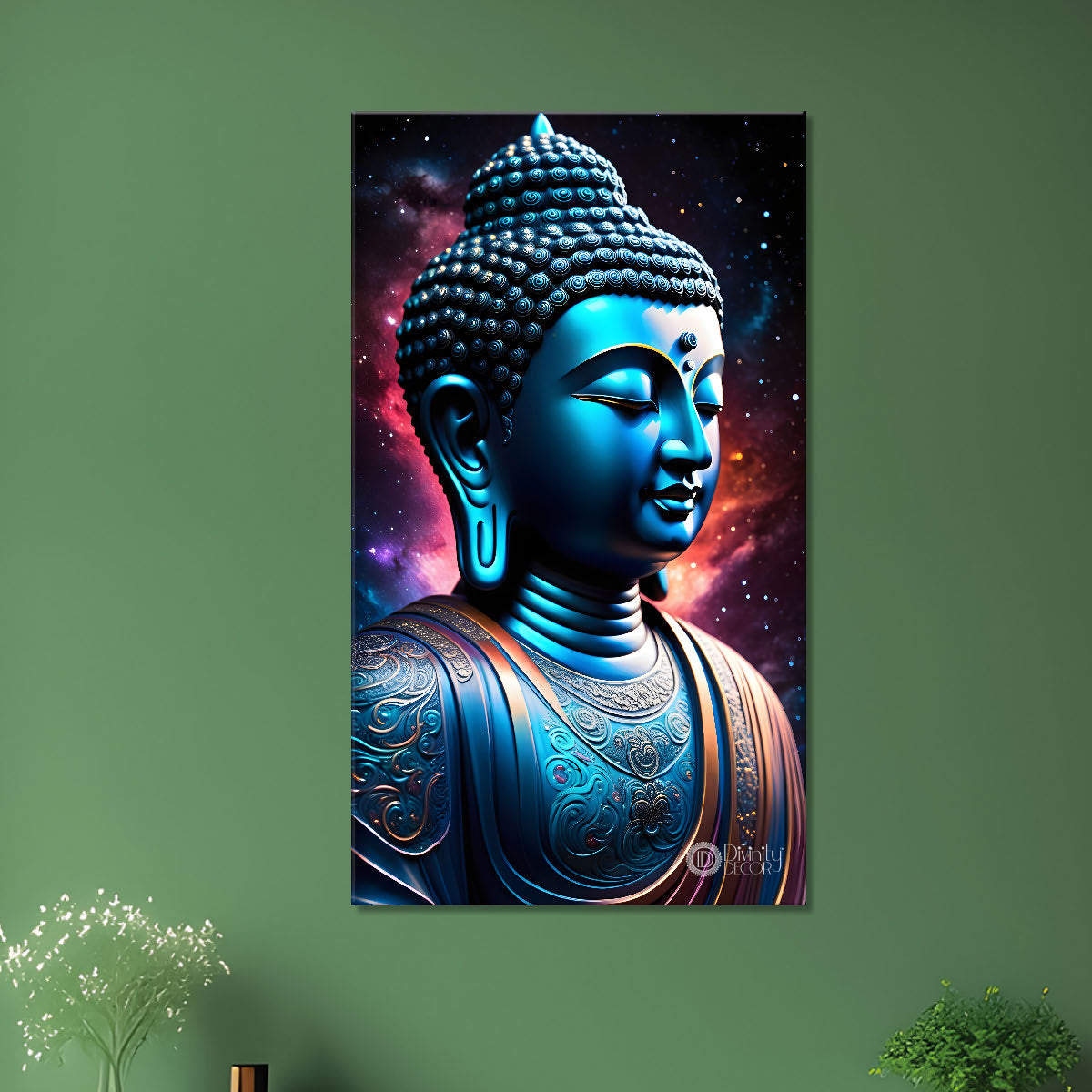 Golden face buddha with colourful and dark texturd oil painting Buddha-V-221