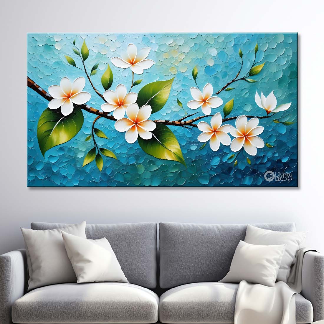 White flowers in blue background- Design - Flower-222