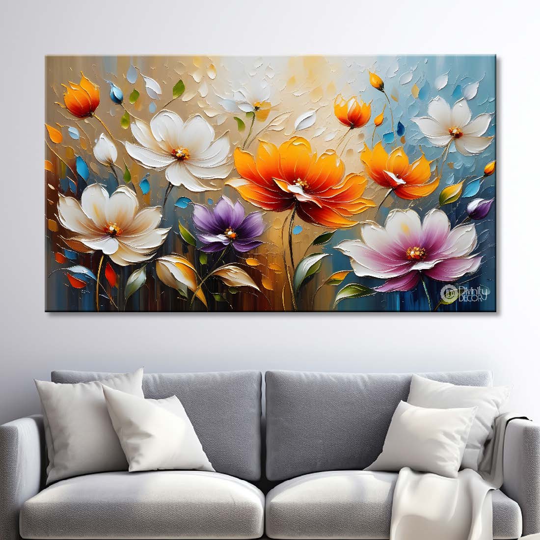 Orange and white flowers in light background- Design - Flower-225