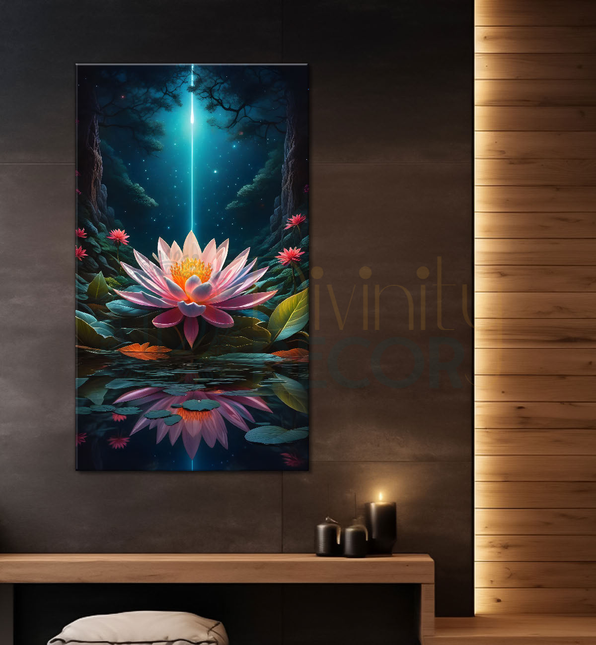 Lotus with cosmic ray with dark textured background painting- Flower-V-225