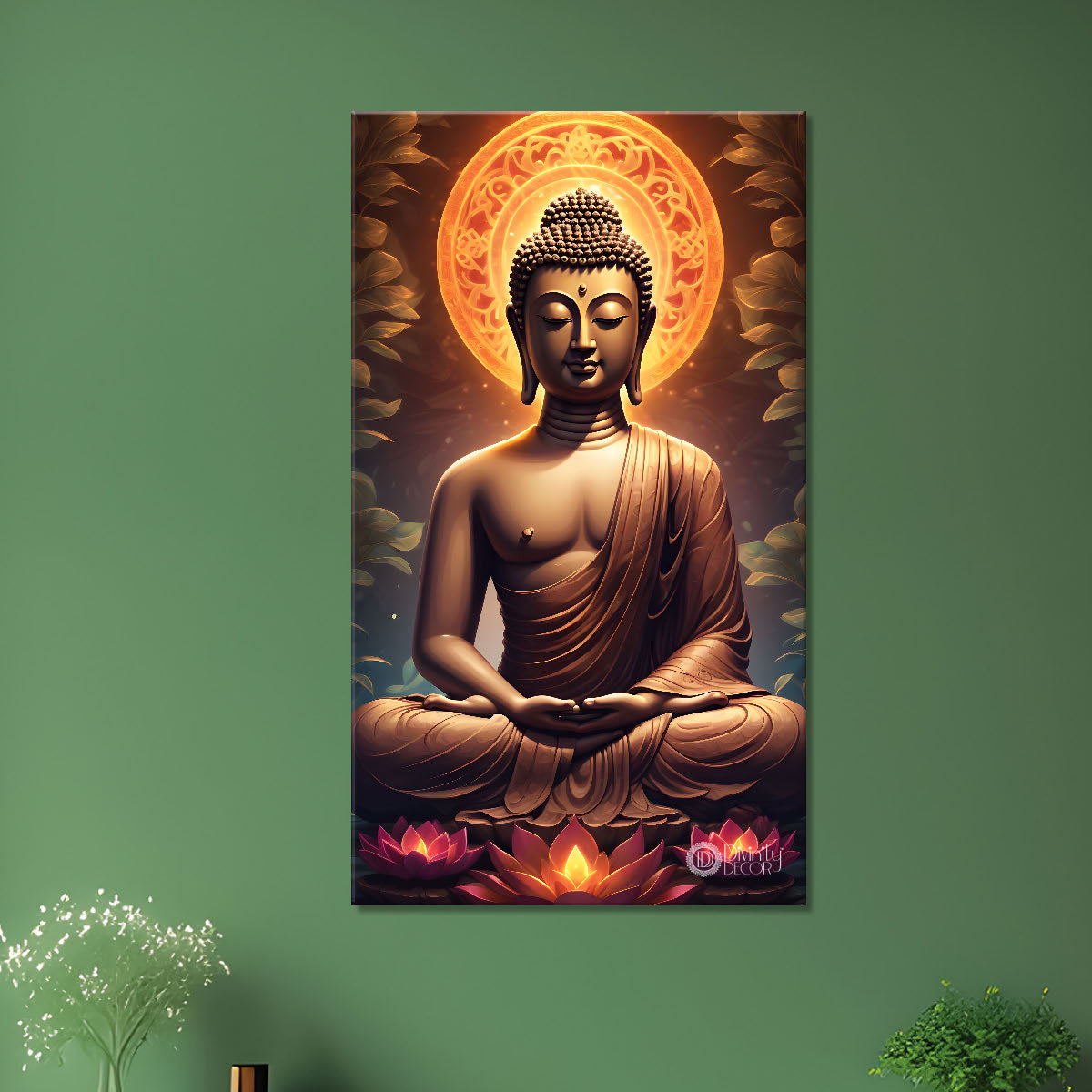 Golden buddha with orange chakra painting- Buddha-V-225
