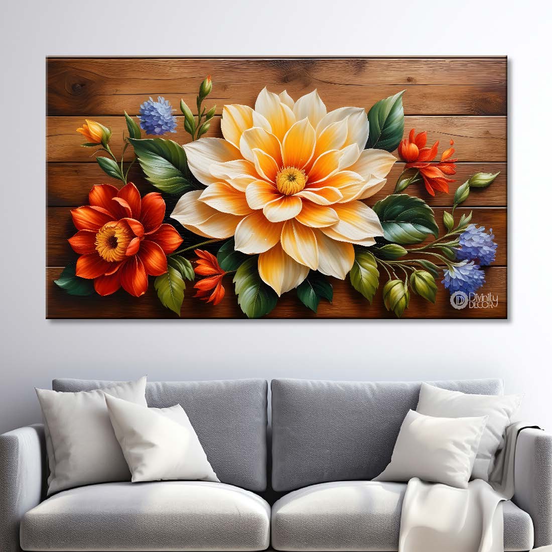 White and red flower in brown background- Design - Flower-226