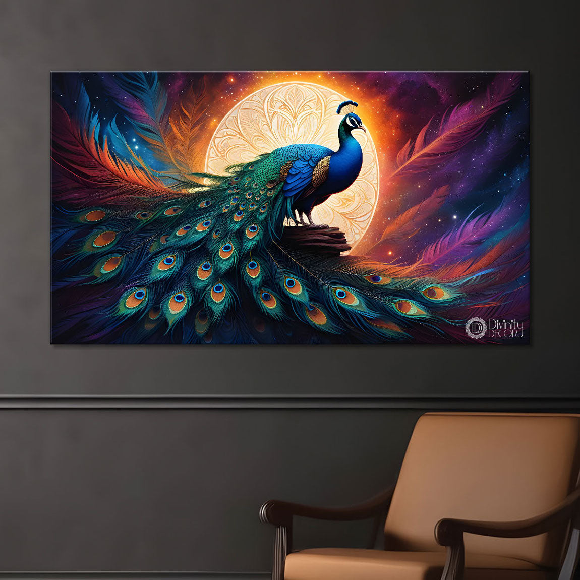 Peacock with sunrise modern art Canvas Painting - Design - Peacock-23