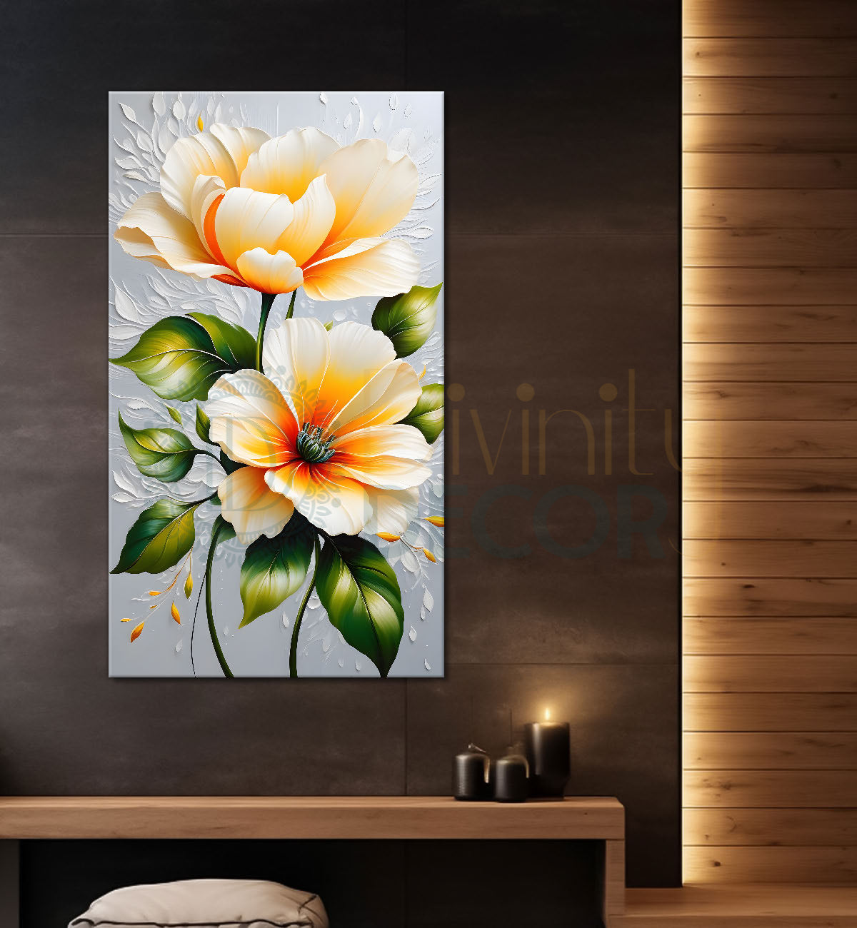 Yellow flowers in grey textured background painting- Flower-V-238