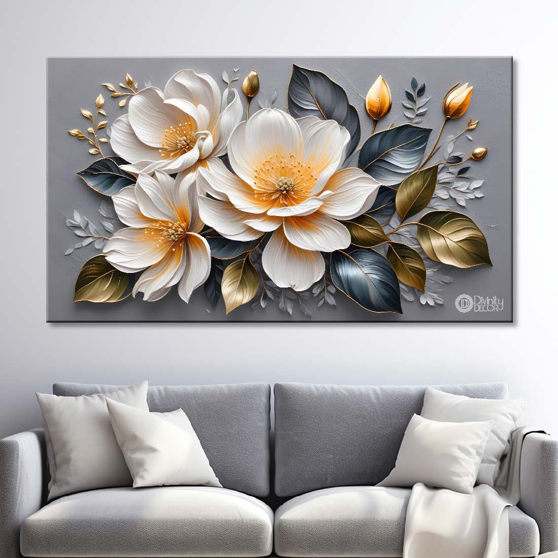 White flowers in grey background- Design - Flower-239