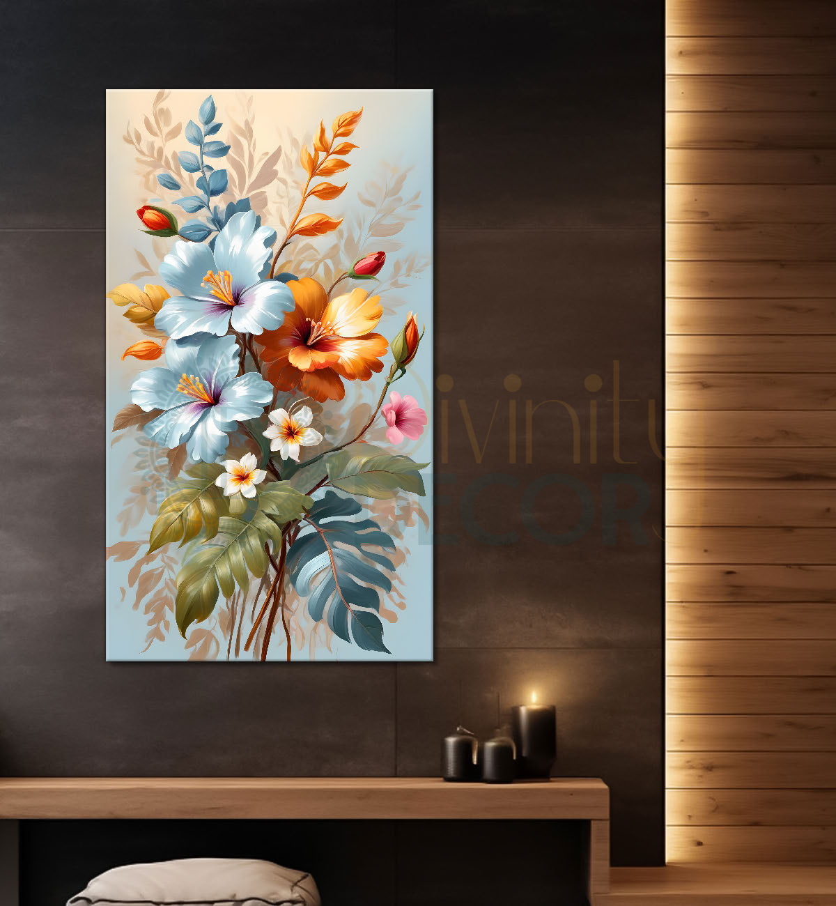 Colourful flowers in grey textured background painting- Flower-V-239