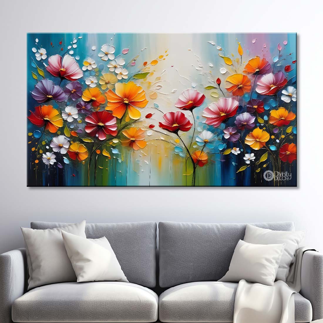 Colorful flowers in blue background- Design - Flower-240