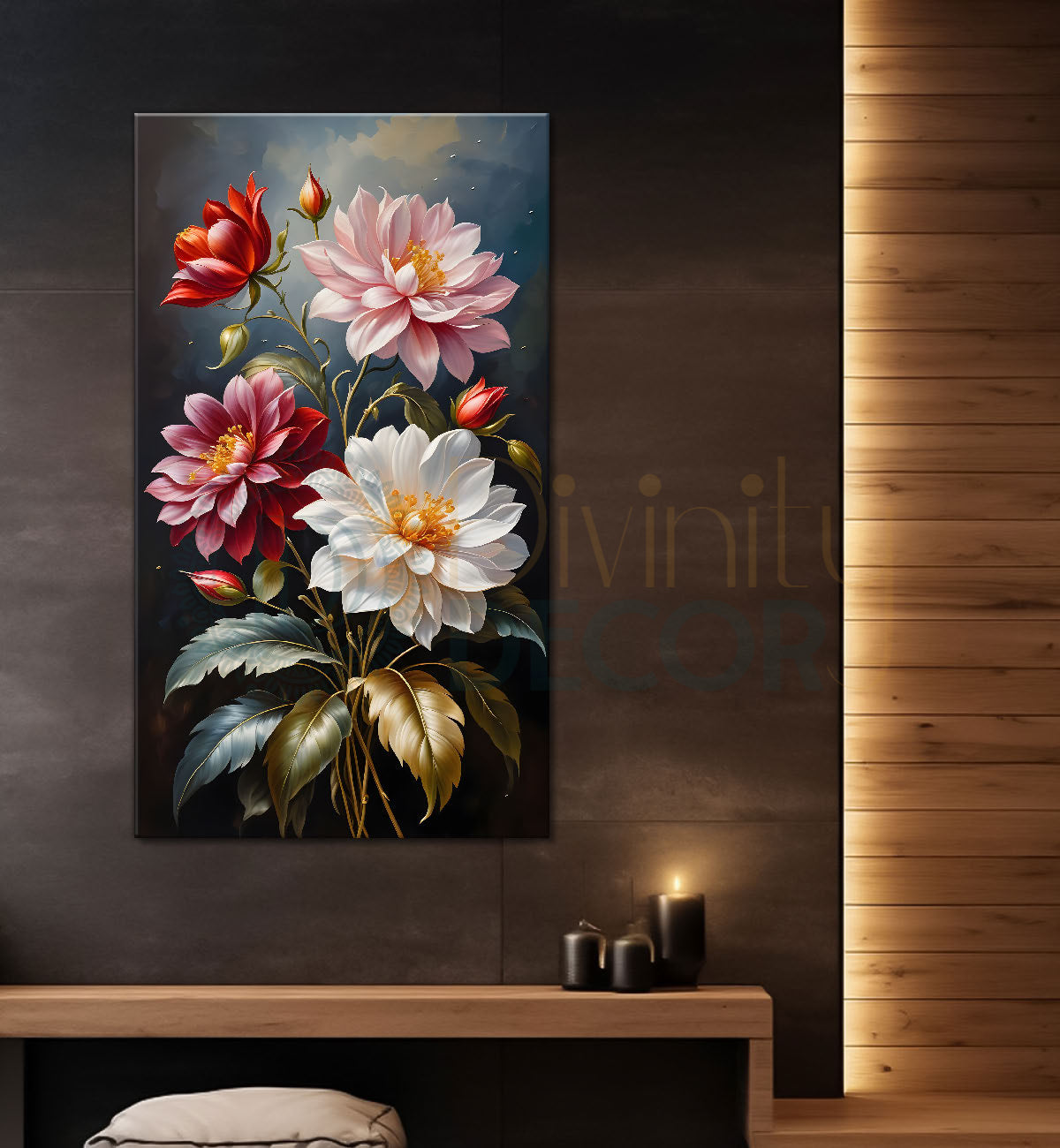 Colourful flowers in grey textured background painting- Flower-V-240