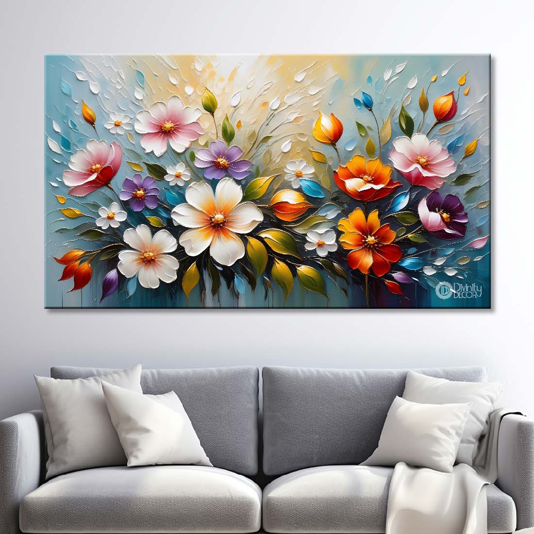 Colorful flowers in blue background- Design - Flower-246