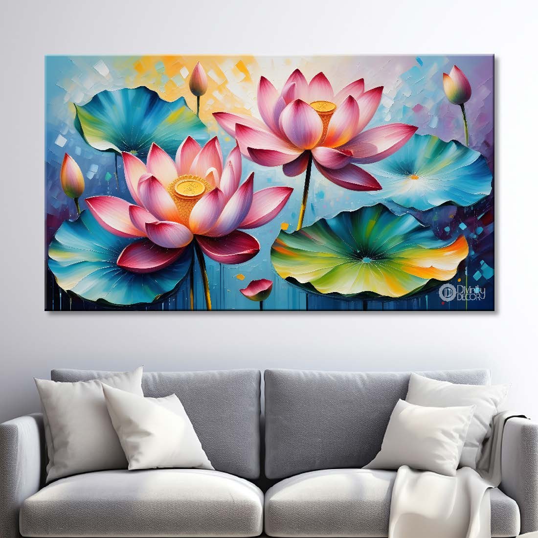 Lotus in blue background- Design - Flower-247