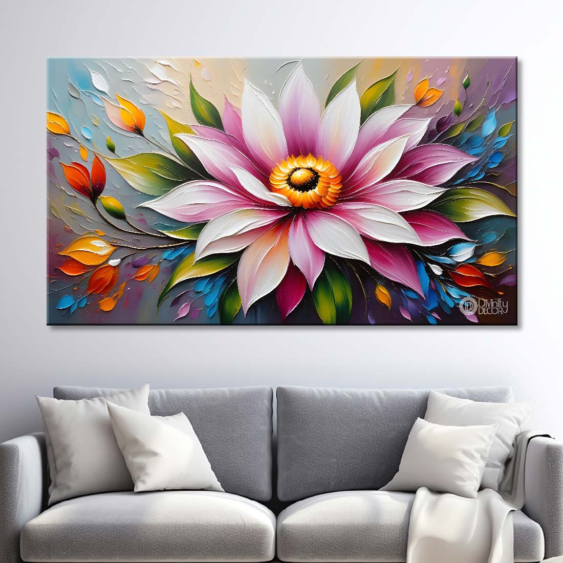 Pink flower in the light background painting- Design - Flower-249