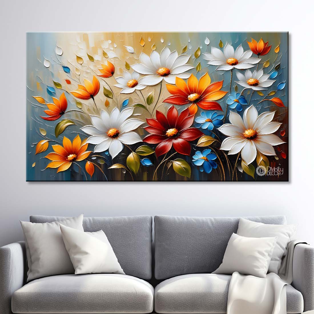 White and orange in light background painting - Flower-254