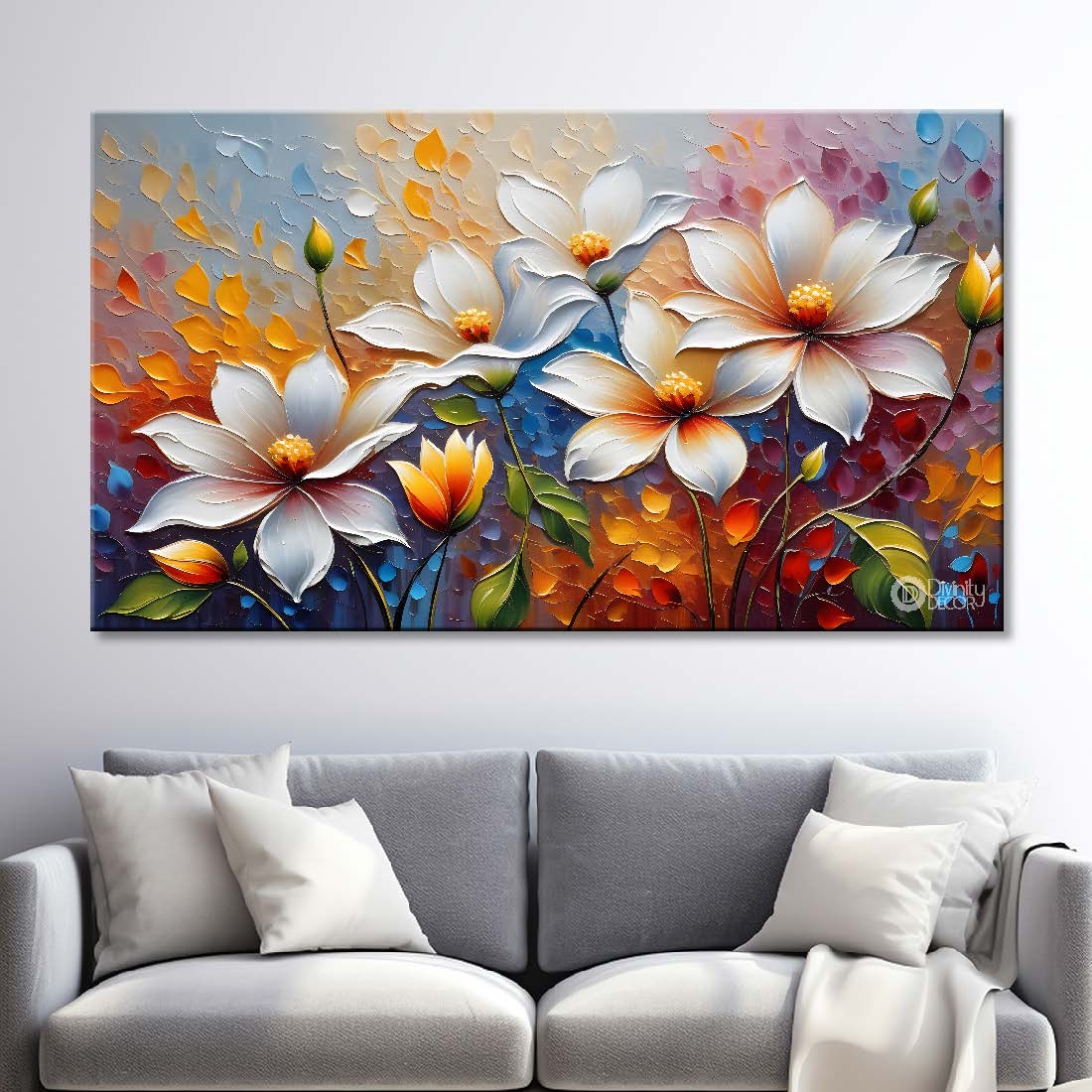 White flowers in the light background painting - Flower-256
