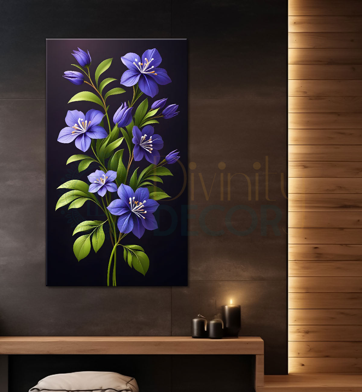 Purple flowers in dark textured background painting- Flower-V-258