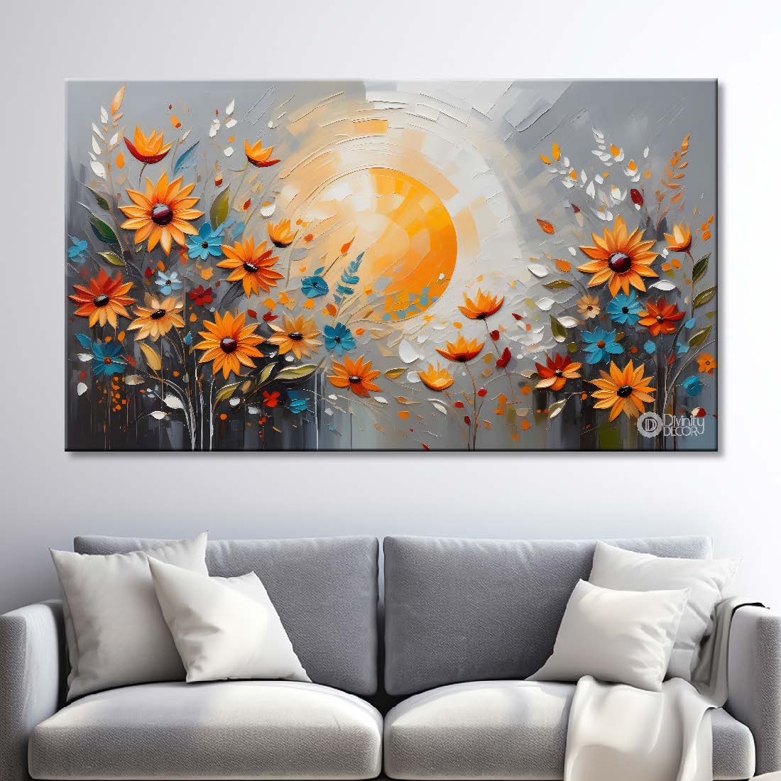 Orange flowers with the lake and sun background- Flower-261