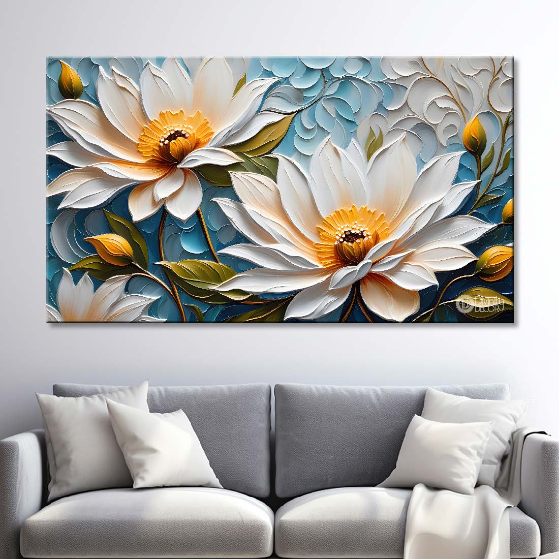 White flowers in the blue background- Flower-262