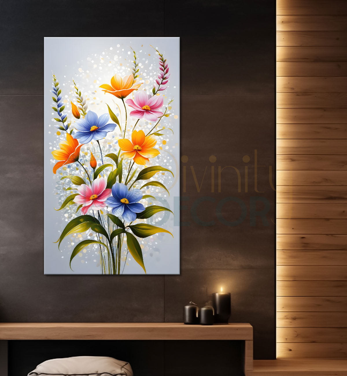 Orange flowers in grey textured background painting- Flower-V-262