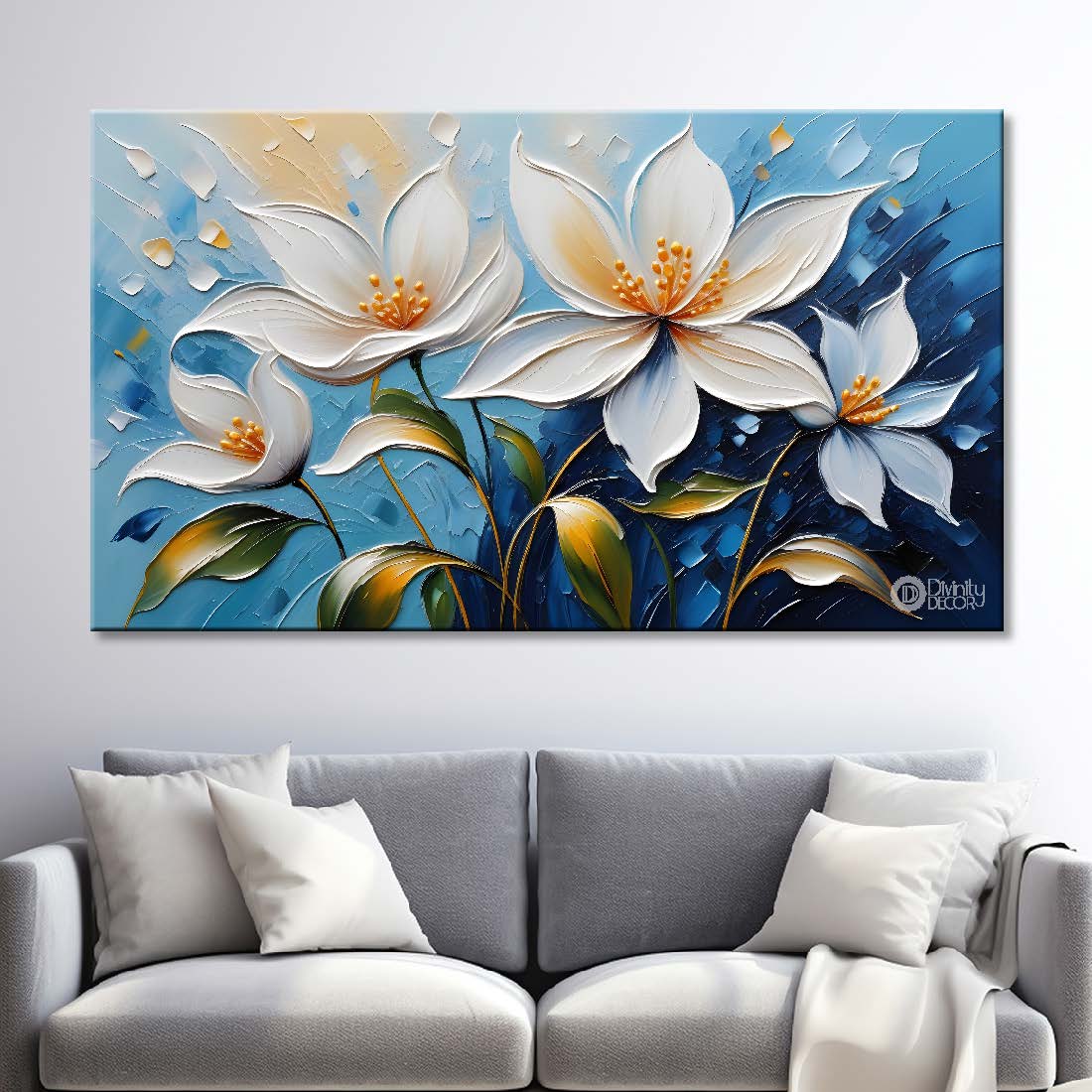 White flowers in the blue background- Flower-263