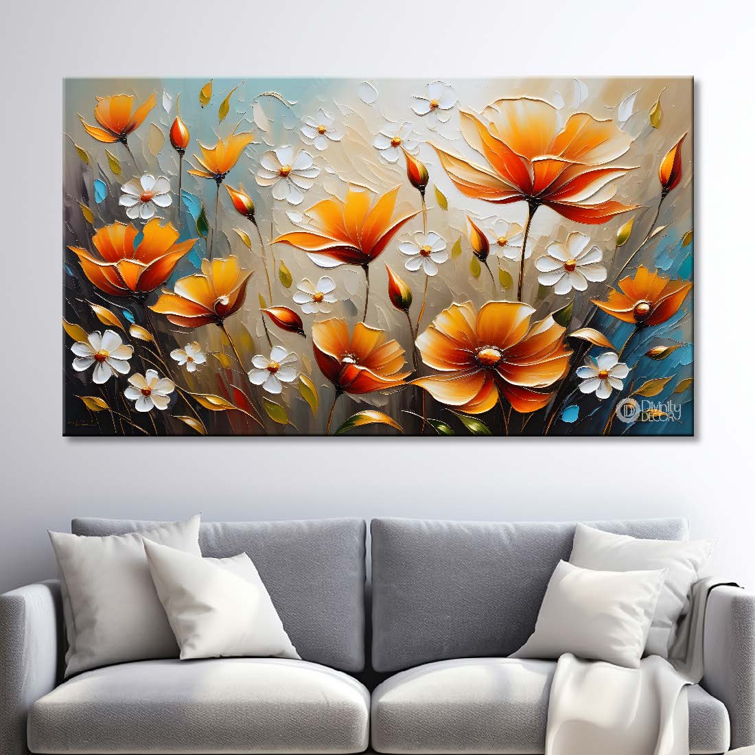 Orange flowers in the blue background- Flower-267