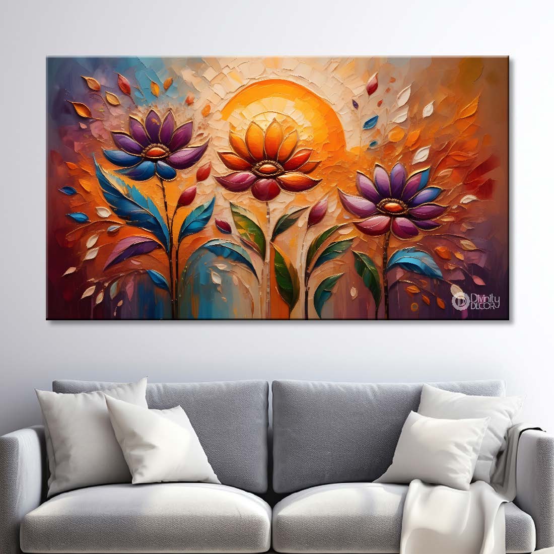 Purple flowers with sunrise background- Flower-269