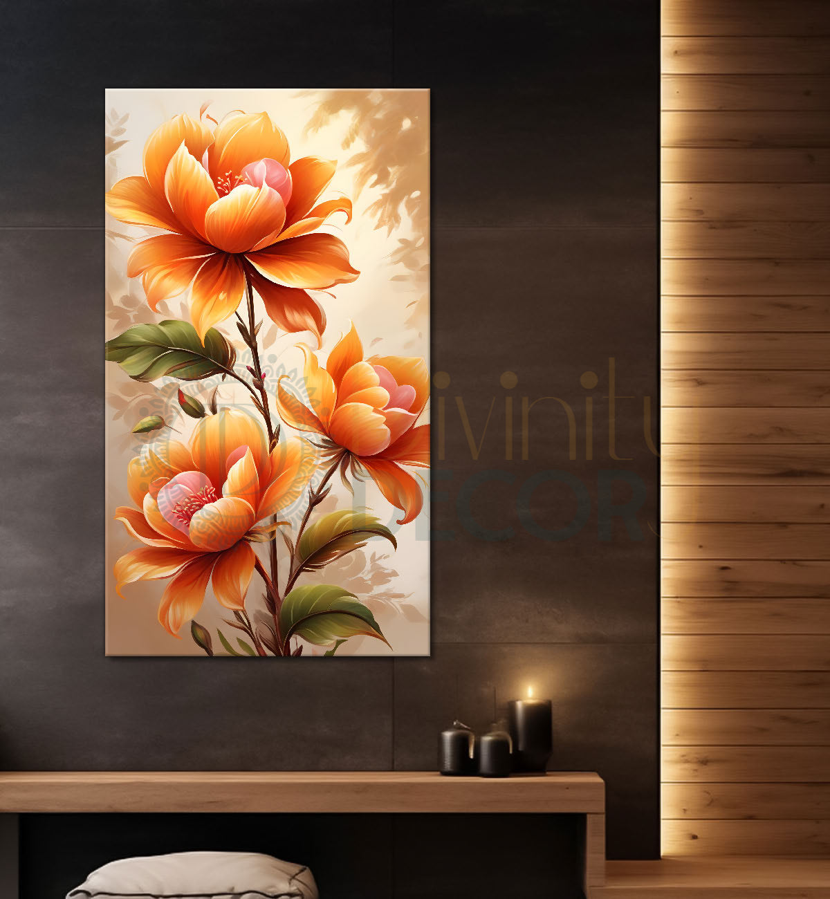 Orange flowers in light textured painting- Flower-V-270