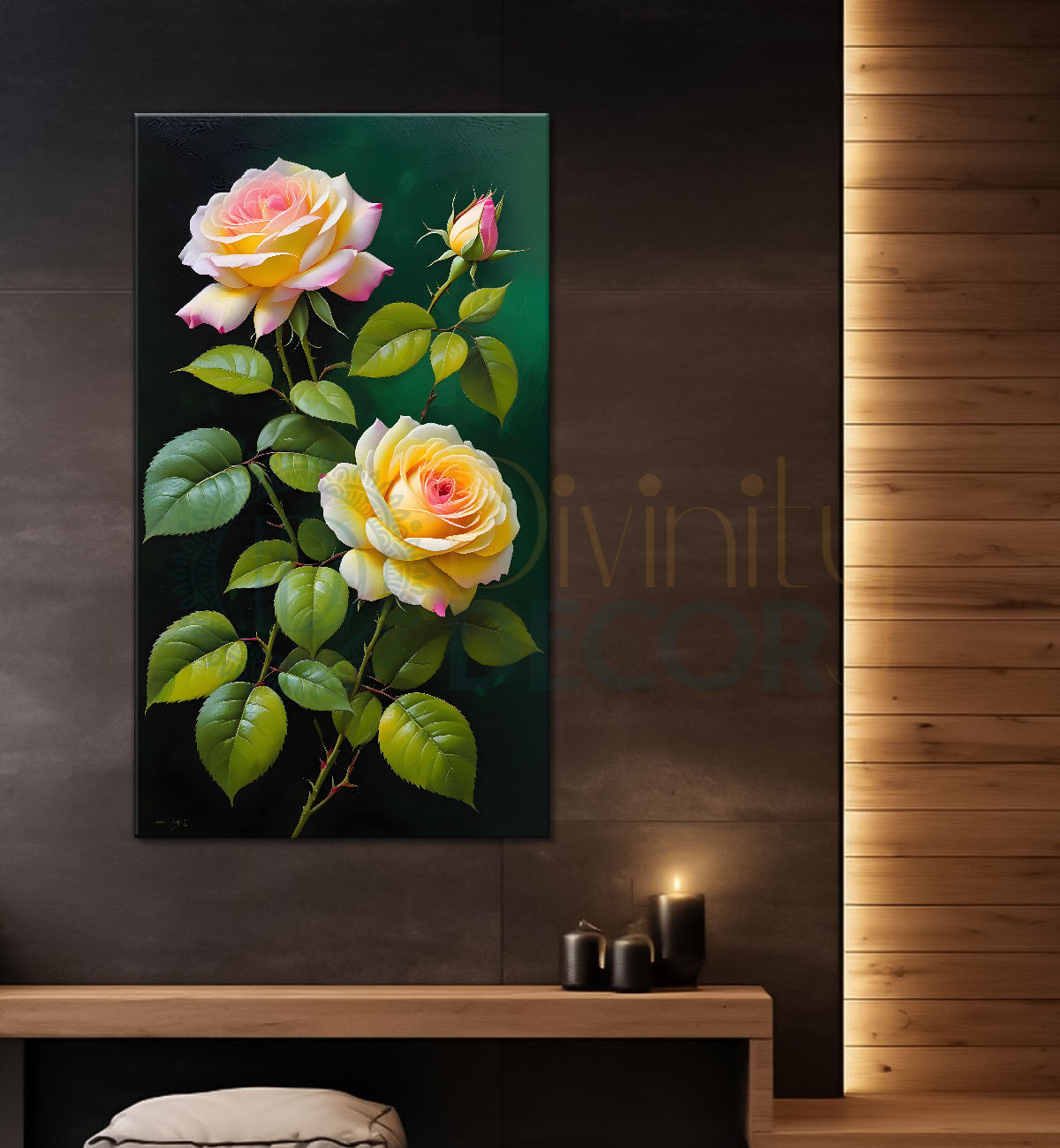 White flowers with leaves in dark textured background painting- Flower-V-272