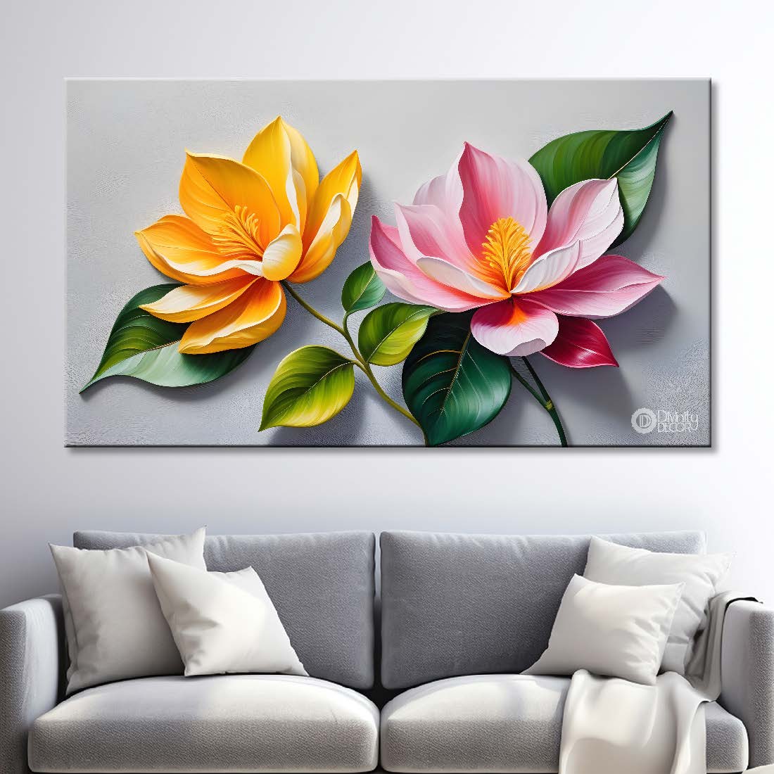 Yellow and pink flower in the grey background- Flower-273