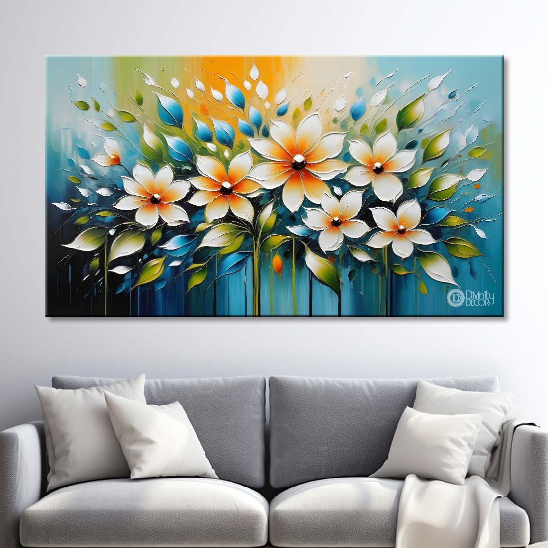 White flowers in the blue background- Flower-274