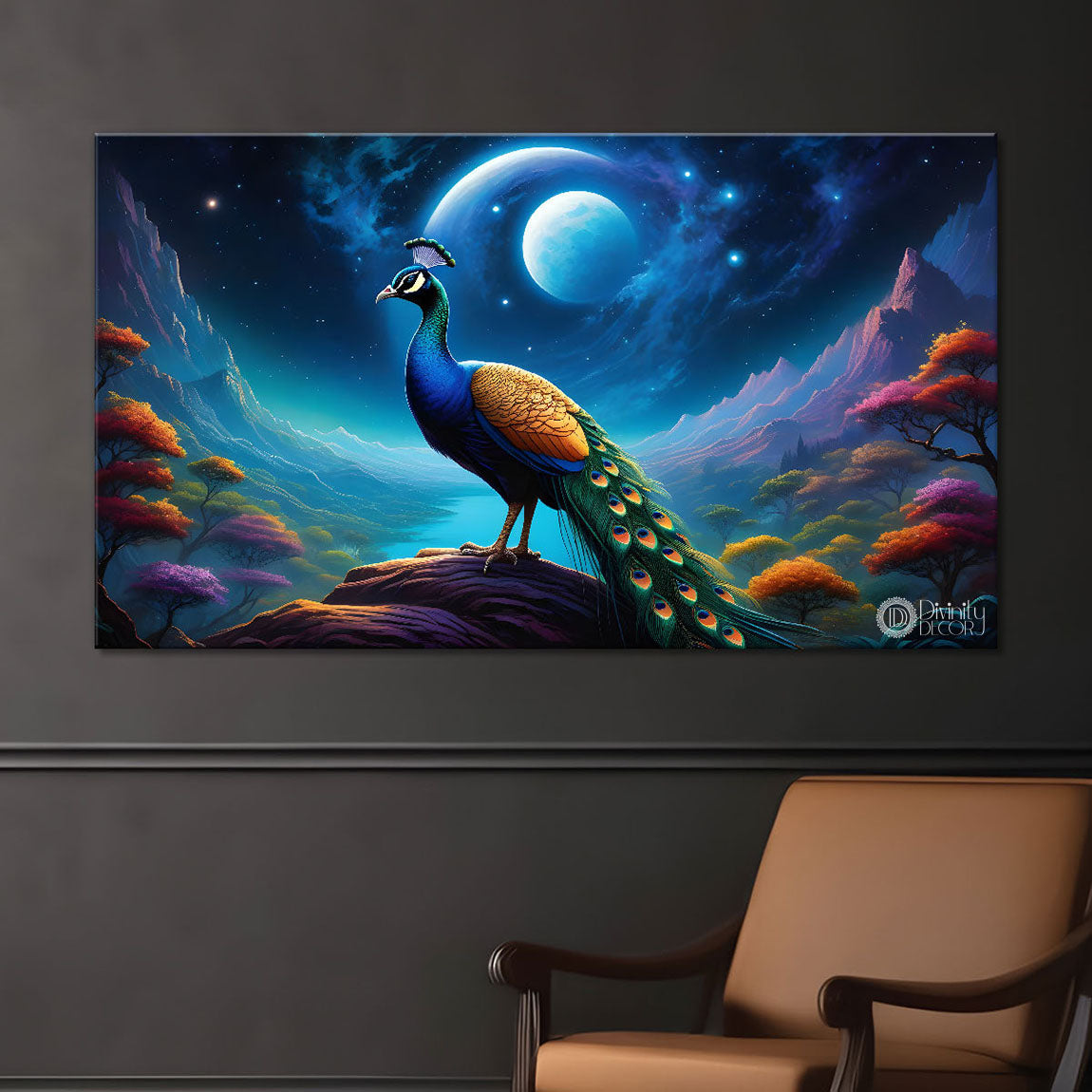 Peacock with the blue background painting Canvas Painting - Design - Peacock-28