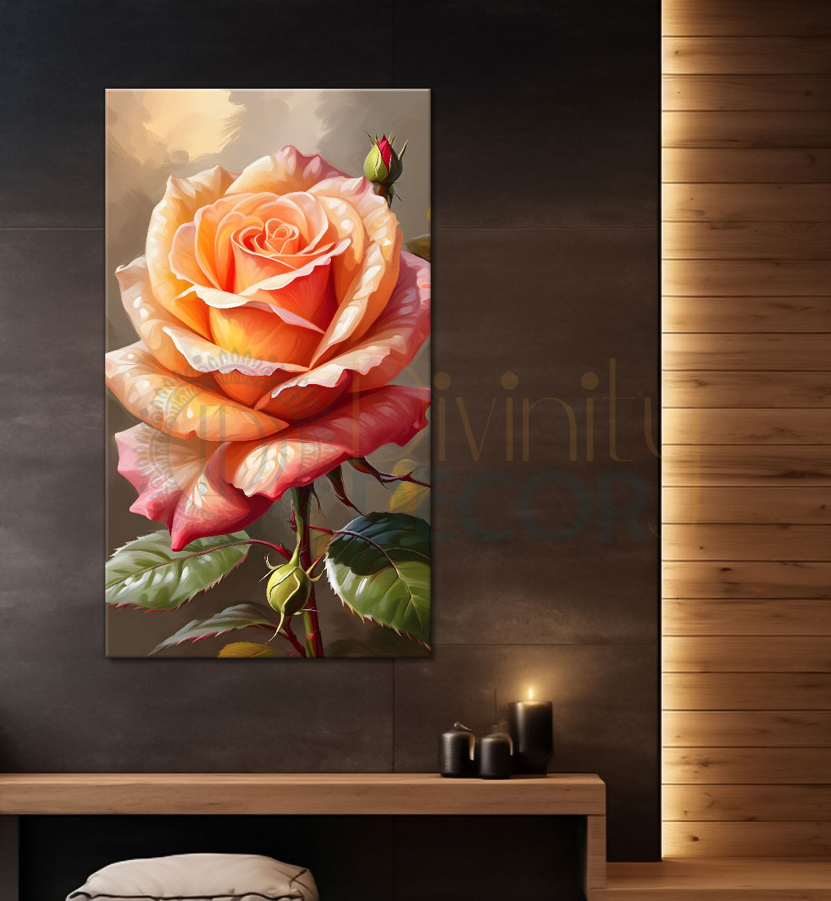 Light orange rose in light textured background painting- Flower-V-281