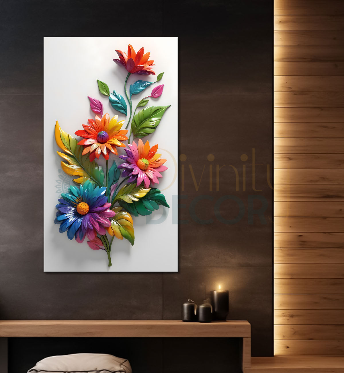 Colourful flowers in grey textured background painting- Flower-V-282