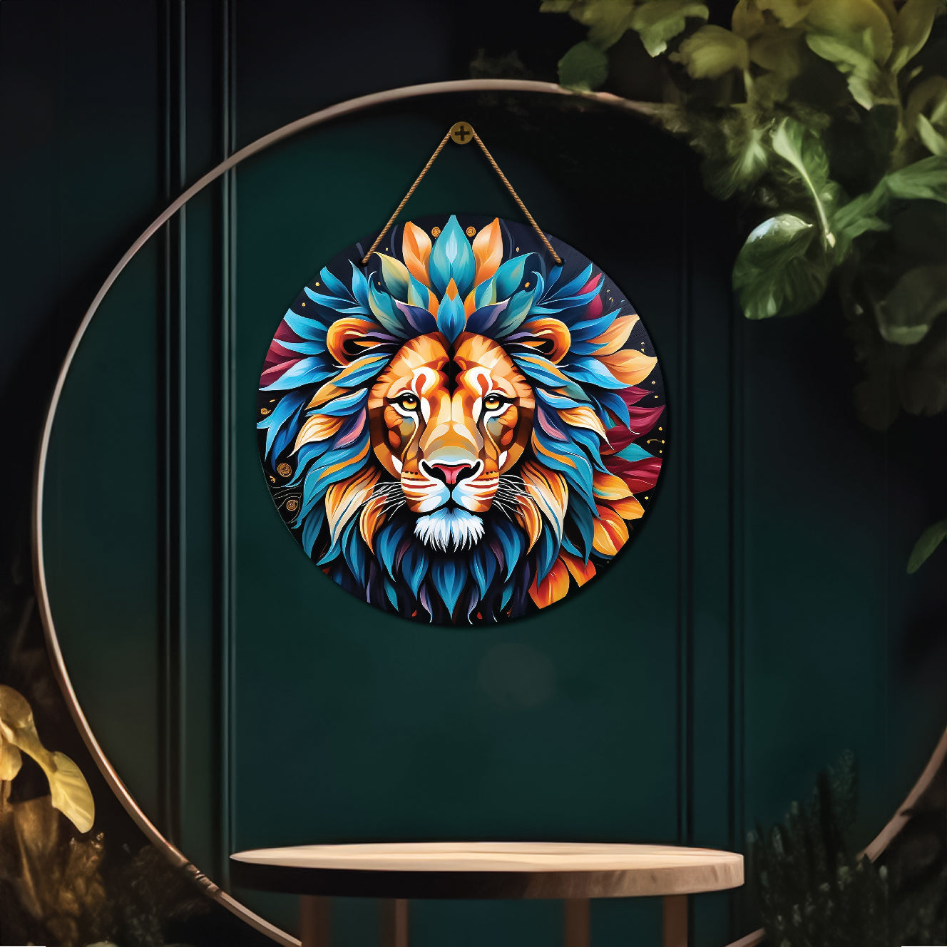 Lion in colourful mandala Round Wooden Wall Hanging for wall Décor - Design - 284