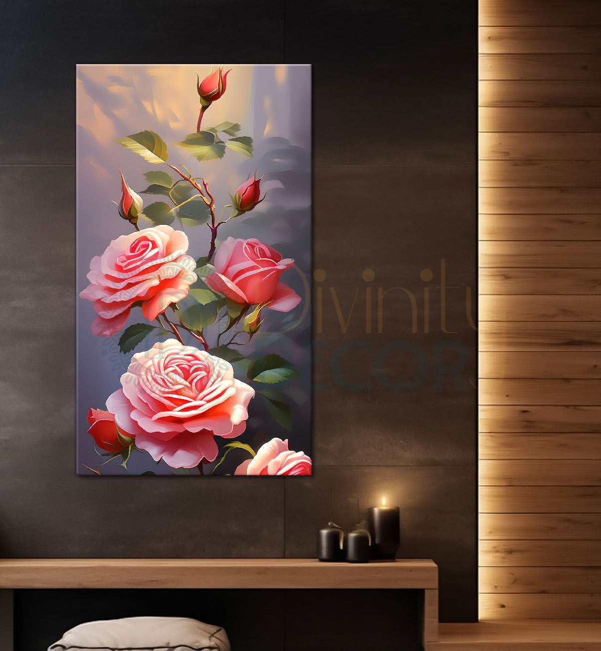 Pink flowers with grey textured background painting- Flower-V-284