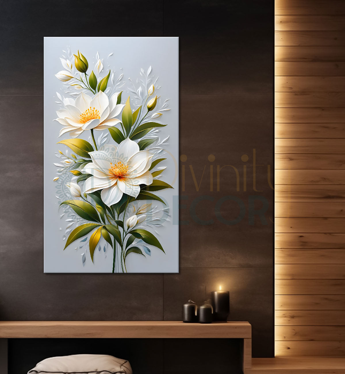 White flowers in grey textured background painting- Flower-V-285
