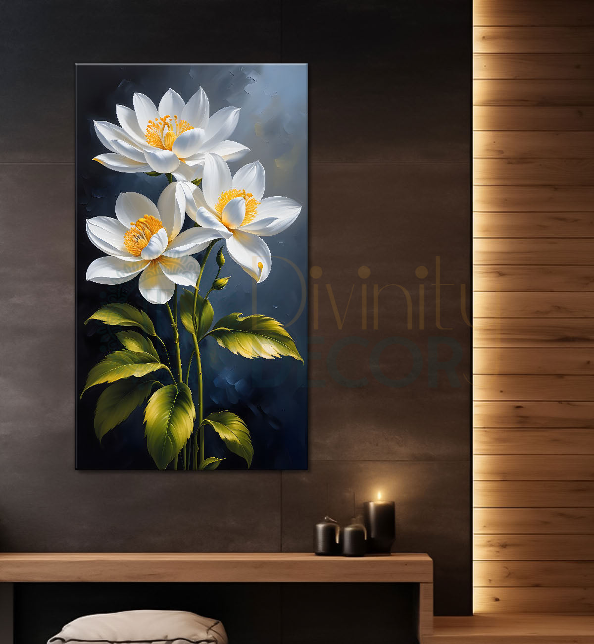 White flowers in grey textured background painting- Flower-V-287